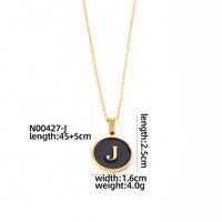 304 Stainless Steel Gold Plated Simple Style Plating Inlay Round Letter Shell Pendant Necklace sku image 11