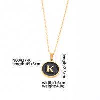 304 Stainless Steel Gold Plated Simple Style Plating Inlay Round Letter Shell Pendant Necklace sku image 1