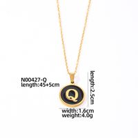 304 Stainless Steel Gold Plated Simple Style Plating Inlay Round Letter Shell Pendant Necklace sku image 17