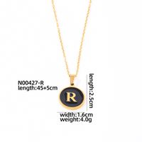 304 Stainless Steel Gold Plated Simple Style Plating Inlay Round Letter Shell Pendant Necklace sku image 18