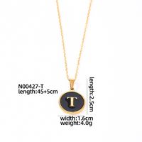 304 Stainless Steel Gold Plated Simple Style Plating Inlay Round Letter Shell Pendant Necklace sku image 20