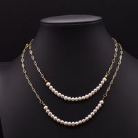 Retro Oval Freshwater Pearl Copper Beaded Plating 18k Gold Plated Necklace sku image 21