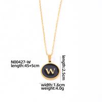 304 Stainless Steel Gold Plated Simple Style Plating Inlay Round Letter Shell Pendant Necklace sku image 23