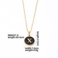304 Stainless Steel Gold Plated Simple Style Plating Inlay Round Letter Shell Pendant Necklace sku image 24