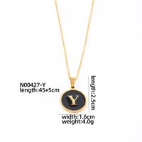 304 Stainless Steel Gold Plated Simple Style Plating Inlay Round Letter Shell Pendant Necklace sku image 25