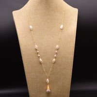 Retro Oval Freshwater Pearl Copper Beaded Plating 18k Gold Plated Necklace sku image 11