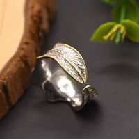 Elegant Vintage Style Leaf Sterling Silver Plating Inlay Freshwater Pearl 18k Gold Plated Open Rings main image 2