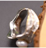 Elegant Vintage-stil Blatt Sterling Silber Überzug Inlay Süßwasserperle 18 Karat Vergoldet Offener Ring main image 4