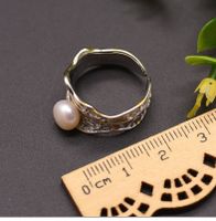 Elegant Vintage Style Leaf Sterling Silver Plating Inlay Freshwater Pearl 18k Gold Plated Open Rings main image 3