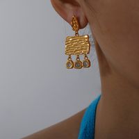 1 Paire Rétro Vêtement De Rue Géométrique Placage Incruster Acier Au Titane Zircon Plaqué Or 18k Boucles D'oreilles main image 4