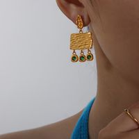 1 Paire Rétro Vêtement De Rue Géométrique Placage Incruster Acier Au Titane Zircon Plaqué Or 18k Boucles D'oreilles main image 6