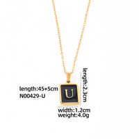 304 Stainless Steel K Gold Plated Simple Style Plating Inlay Letter Rectangle Shell Pendant Necklace sku image 19