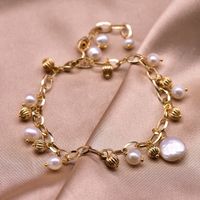 Retro Round Freshwater Pearl Copper Plating Gold Plated Bracelets sku image 1