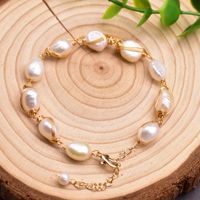 Retro Round Freshwater Pearl Copper Plating Gold Plated Bracelets sku image 2