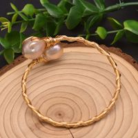 Wholesale Retro Flower Copper Plating Inlay 18K Gold Plated Pearl Bangle sku image 13