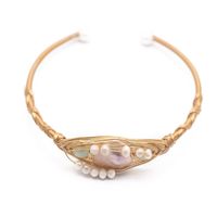 Wholesale Retro Flower Copper Plating Inlay 18K Gold Plated Pearl Bangle sku image 4