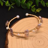 Wholesale Retro Flower Copper Plating Inlay 18K Gold Plated Pearl Bangle sku image 12