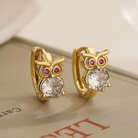 1 Pair Basic Classic Style Geometric Owl Plating Inlay Copper Zircon 18k Gold Plated Hoop Earrings main image 4