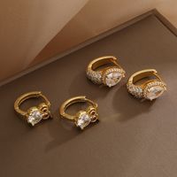 1 Pair Basic Classic Style Geometric Owl Plating Inlay Copper Zircon 18k Gold Plated Hoop Earrings main image 3