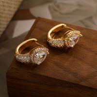 1 Pair Basic Classic Style Geometric Owl Plating Inlay Copper Zircon 18k Gold Plated Hoop Earrings main image 2