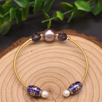 Retro Solid Color Crystal Freshwater Pearl Plating Cuff Bracelets sku image 1
