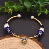 Retro Solid Color Crystal Freshwater Pearl Plating Cuff Bracelets sku image 2