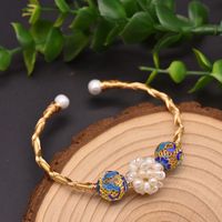 Retro Solid Color Crystal Freshwater Pearl Plating Cuff Bracelets sku image 3