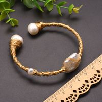 Retro Solid Color Stainless Steel Freshwater Pearl Plating 18k Gold Plated Bangle main image 2