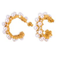 1 Pair Elegant Luxurious Baroque Style C Shape Plating Inlay Titanium Steel Artificial Pearls Zircon 18k Gold Plated Ear Studs main image 6