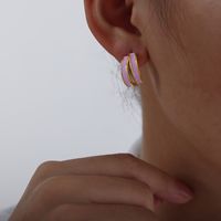 1 Pair Sweet Simple Style Korean Style Geometric Enamel Plating Titanium Steel 18k Gold Plated Ear Studs main image 4