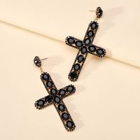 1 Pair Retro Cross Metal Plating Zircon Women's Earrings main image 9