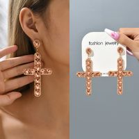 1 Pair Retro Cross Metal Plating Zircon Women's Earrings main image 5