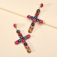 1 Pair Retro Cross Metal Plating Zircon Women's Earrings sku image 7