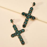 1 Pair Retro Cross Metal Plating Zircon Women's Earrings sku image 2