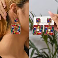 1 Pair Lady Square Artificial Gemstones Drop Earrings main image 6