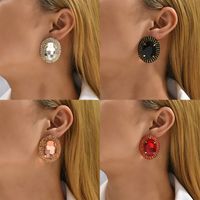 1 Pair Fashion Oval Metal Inlay Zircon Women's Ear Studs main image 4