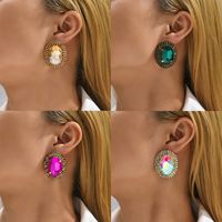 1 Pair Fashion Oval Metal Inlay Zircon Women's Ear Studs main image 1