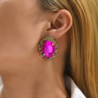 1 Pair Fashion Oval Metal Inlay Zircon Women's Ear Studs main image 5