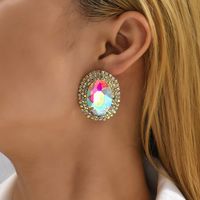 1 Pair Fashion Oval Metal Inlay Zircon Women's Ear Studs main image 11
