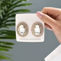 1 Par Moda Oval Metal Embutido Circón Mujeres Pendientes sku image 1