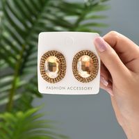 1 Pair Fashion Oval Metal Inlay Zircon Women's Ear Studs sku image 3