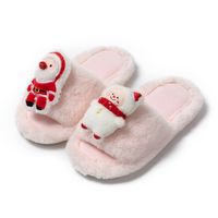 Women's Casual Cartoon Santa Claus Snowman Open Toe Plush Slippers sku image 1