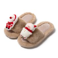 Women's Casual Cartoon Santa Claus Snowman Open Toe Plush Slippers sku image 4