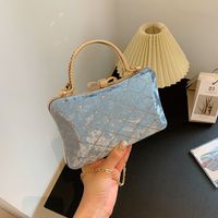 Blue Brown Grey Suede Color Block Square Evening Bags main image 3
