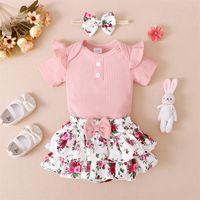 Simple Style Flower Printing Cotton Girls Clothing Sets sku image 2