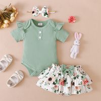 Simple Style Flower Printing Cotton Girls Clothing Sets sku image 5