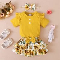 Simple Style Flower Printing Cotton Girls Clothing Sets sku image 13