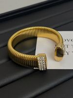 Streetwear C Shape Alloy Plating Inlay Artificial Diamond Women's Cuff Bracelets sku image 1