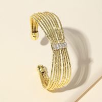 Streetwear Stripe Copper Plating Inlay Zircon Cuff Bracelets main image 6