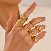 Basic Classic Style Geometric Leaf Stainless Steel Plating Open Rings main image 1